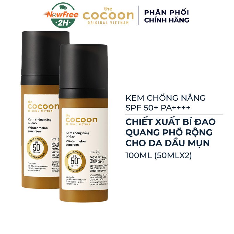 Combo 2 Kem Chống Nắng Cocoon Bí Đao Quang Phổ Rộng 50ml