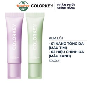 Combo 2 Kem Lót Colorkey Nâng Tông Màu Tím 01 + Hiệu Chỉnh Màu Da Màu Xanh 02 (30g/Tuýp)