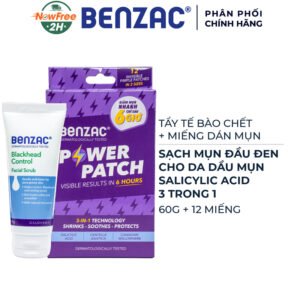 Combo Benzac Tẩy Tế Bào Chết Cho Da Dầu Mụn 60g + Miếng Dán Mụn Salicylic Acid 3 Trong 1 12 Miếng