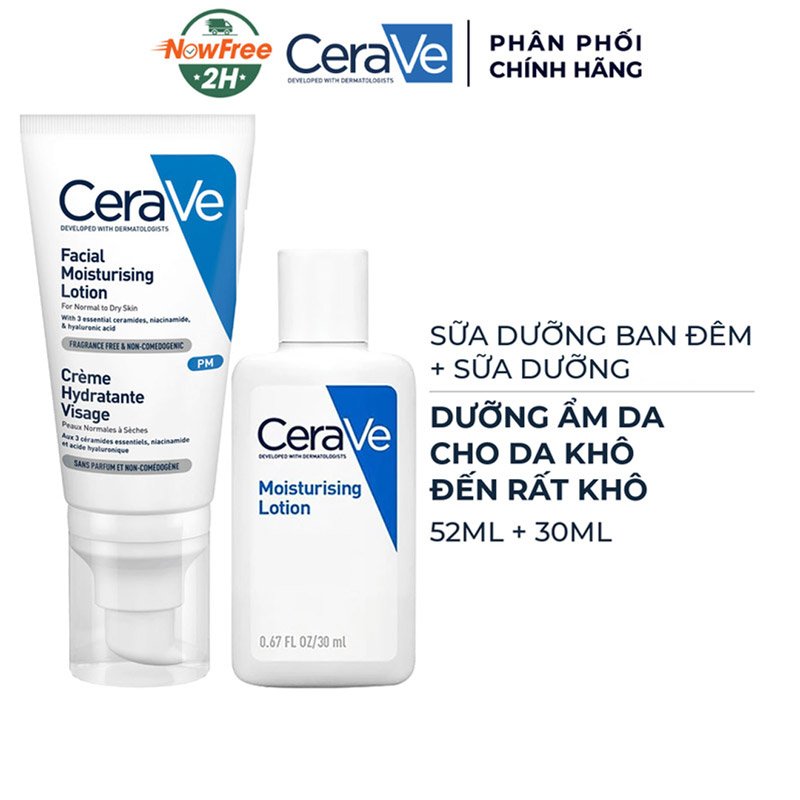 Combo CeraVe Sữa Dưỡng Ẩm Ban Đêm 52ml + Sữa Dưỡng Ẩm Da Khô 30ml