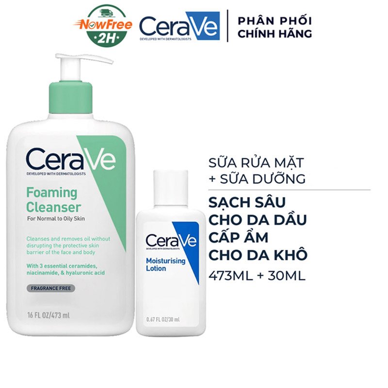 Combo CeraVe Sữa Rửa Mặt Cho Da Dầu 473ml + Sữa Dưỡng Ẩm Cho Da Khô 30ml