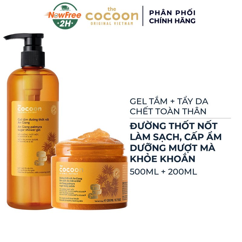 Combo Cocoon Gel Tắm Đường Thốt Nốt An Giang 500ml + Tẩy Da Chết Toàn Thân Đường Thốt Nốt An Giang 200ml