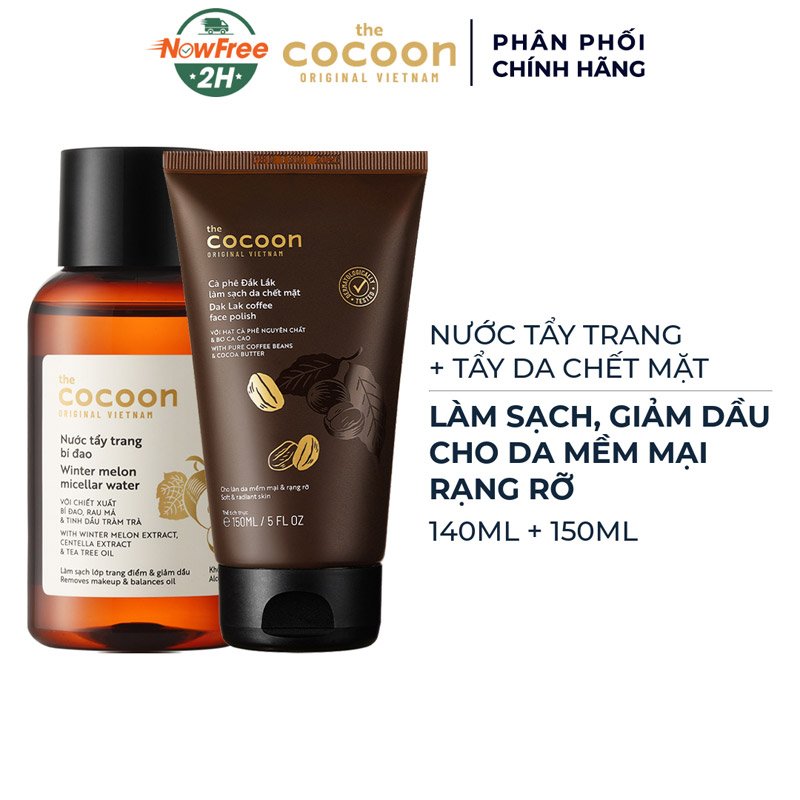 Combo Cocoon Nước Tẩy Trang Bí Đao 140ml + Tẩy Da Chết Mặt Cà Phê Đắk Lắk 150ml