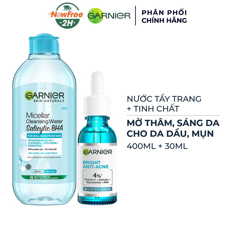 Combo Garnier Nước Tẩy Trang 400ml + Serum 30ml Cho Da Dầu, Mụn