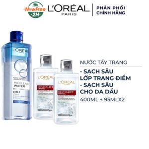 Combo L'Oreal Nước Tẩy Trang Sạch Sâu Trang Điểm 400ml + 2 Nước Tẩy Trang Sạch Sâu Cho Da Dầu 95ml