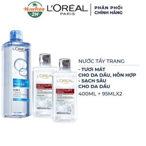 Combo L'Oreal Nước Tẩy Trang Tươi Mát 400ml + 2 Nước Tẩy Trang Sạch Sâu Cho Da Dầu 95ml