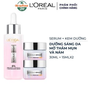 Combo L'Oreal Serum Sáng Da, Mờ Thâm Mụn & Nám 30ml + 2 Kem Dưỡng Mờ Thâm Nám Ban Ngày 15ml