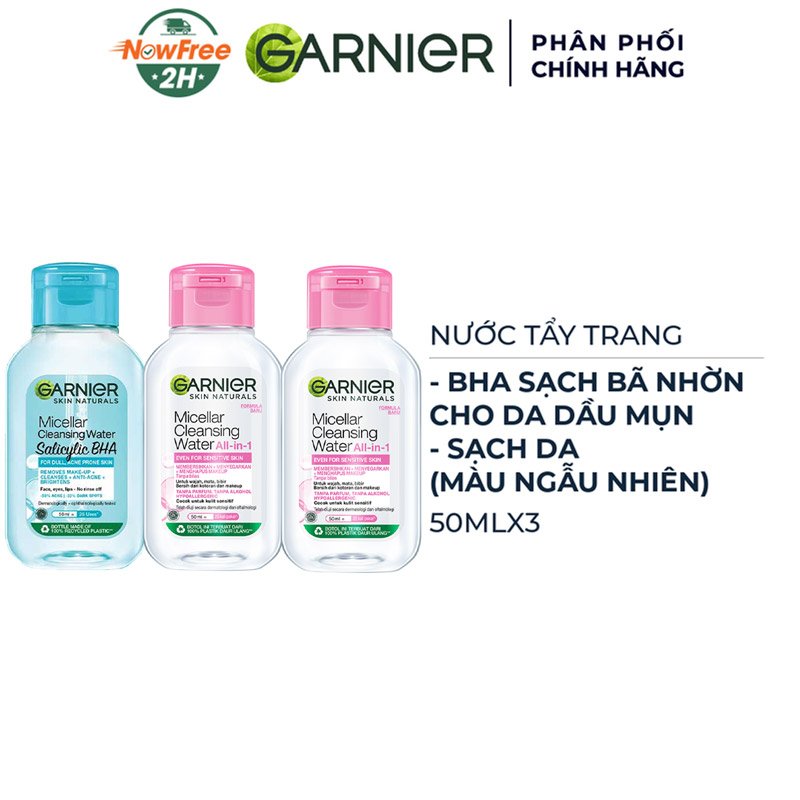 Combo Nước Tẩy Trang Garnier Cho Da Dầu Mụn 50ml + 2 Nước Tẩy Trang 50ml (Màu Ngẫu Nhiên)