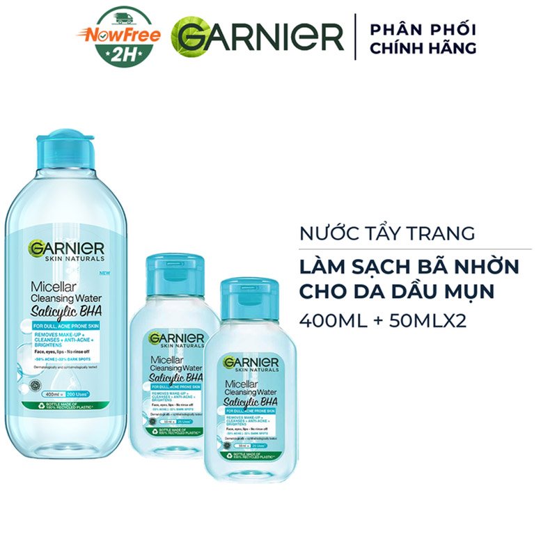 Combo Nước Tẩy Trang Garnier Dành Cho Da Dầu Và Mụn 400ml+50mlx2