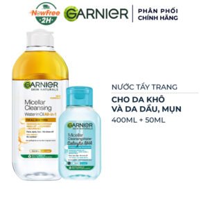 Combo Nước Tẩy Trang Garnier Làm Sạch Sâu Cho Da Khô 400ml + Cho Da Dầu Và Mụn 50ml