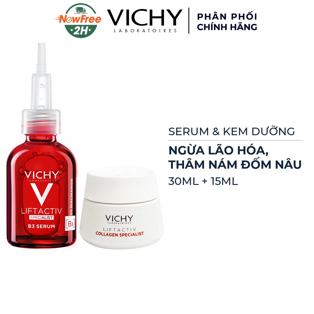 Combo Vichy Serum 30ml + Kem Dưỡng 15ml Ngừa Lão Hóa, Thâm Nám & Đốm Nâu