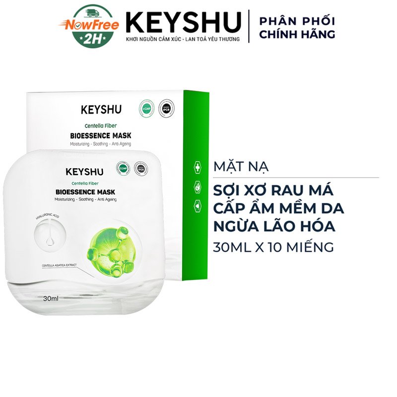 Hộp 10 Mặt Nạ Keyshu Sợi Xơ Rau Má Cấp Ẩm, Ngừa Lão Hóa 30ml