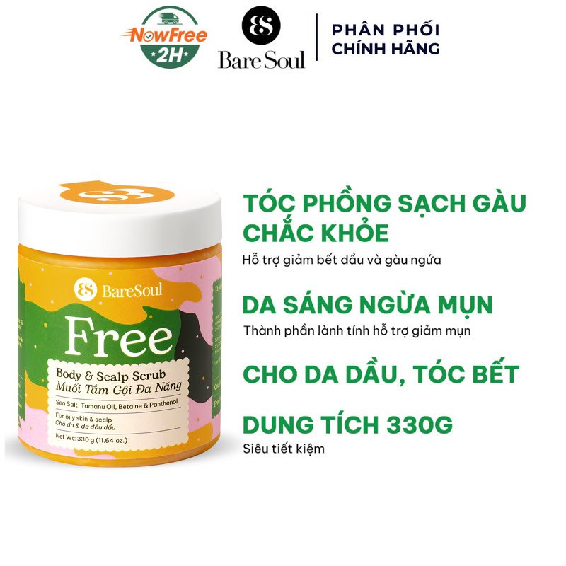 Muối Tắm Gội Đa Năng BareSoul Free Cho Da Đầu & Cơ Thể 330g
