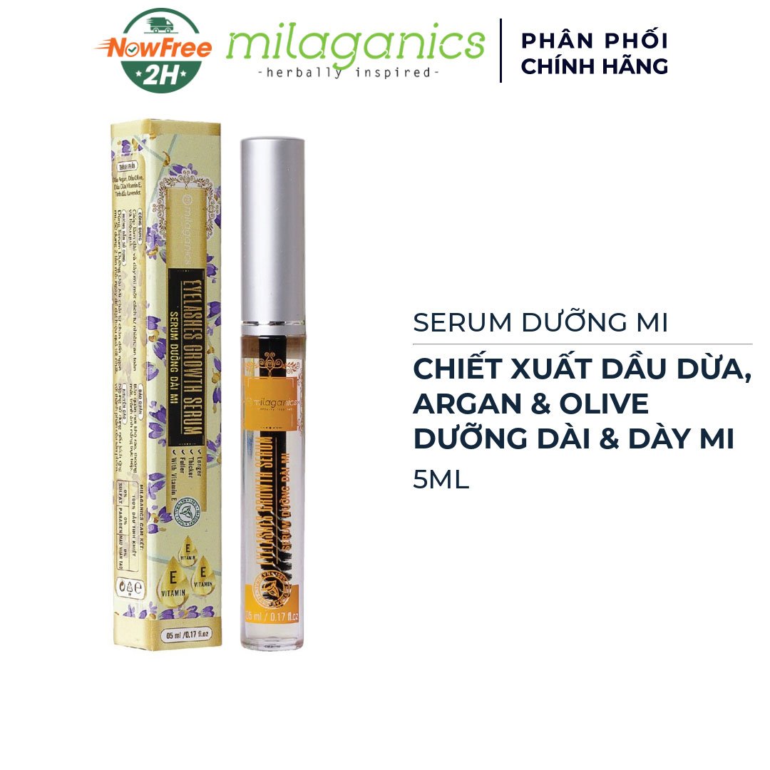 Serum Dưỡng Dài Mi Milaganics Dầu Dừa, Argan & Olive 5ml