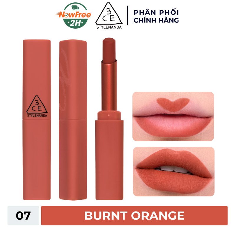 Son Sáp 3CE Mịn Lì Màu 07 Burnt Orange 2g