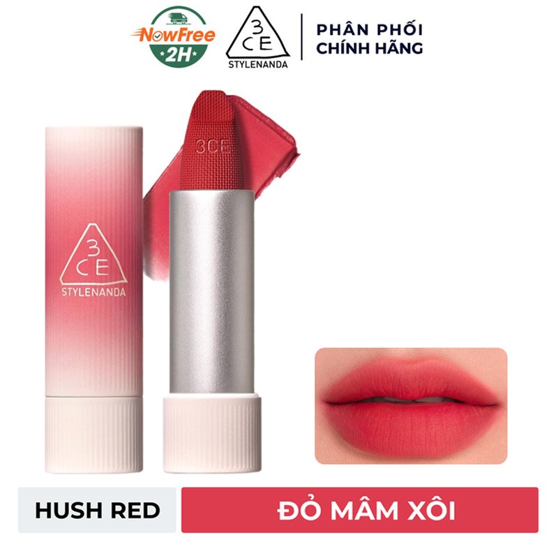 Son Thỏi 3CE Mềm Môi 08 Hush Red - Đỏ Mâm Xôi 3.5g