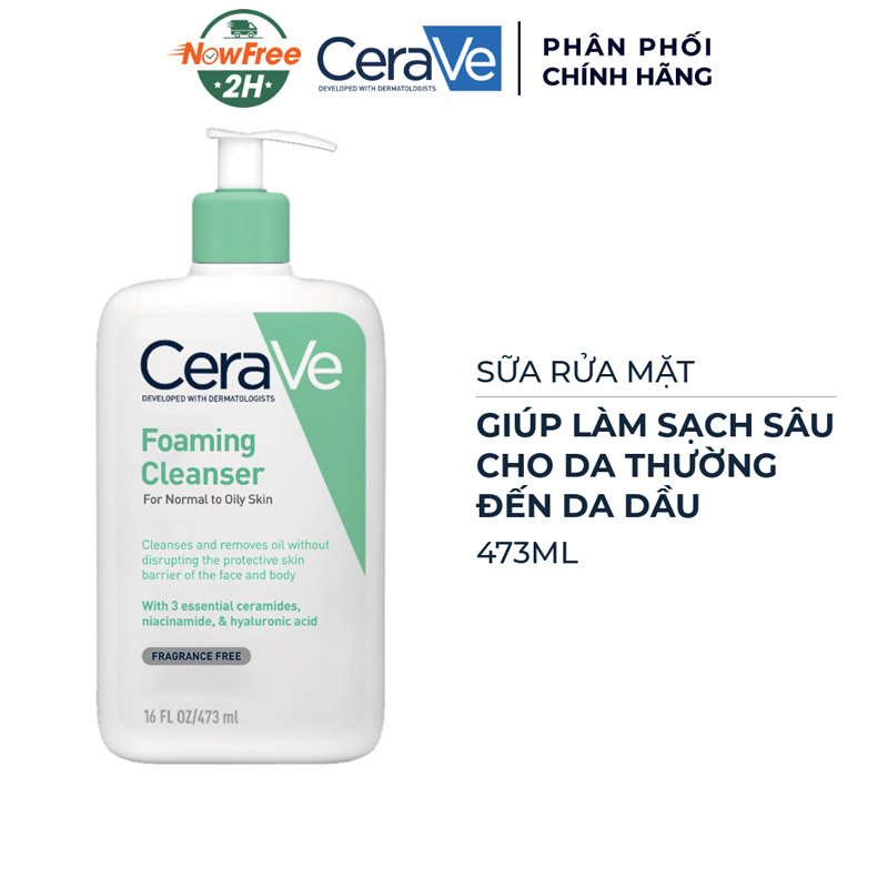 Sữa Rửa Mặt CeraVe Sạch Sâu Cho Da Thường Đến Da Dầu 473ml