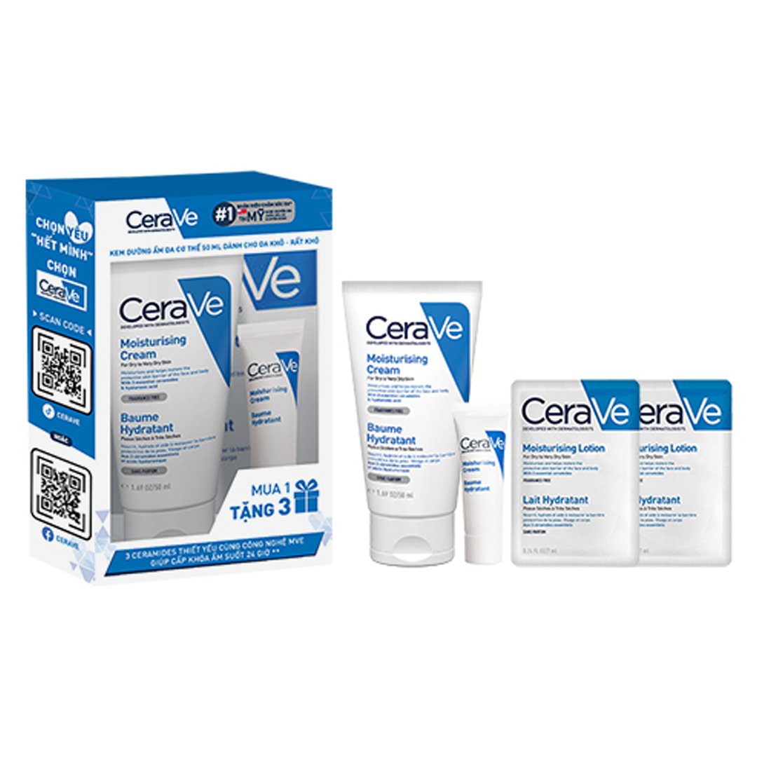 Bộ Dưỡng Da CeraVe Cấp Ẩm, Khoá Ẩm Cho Da 4 Món