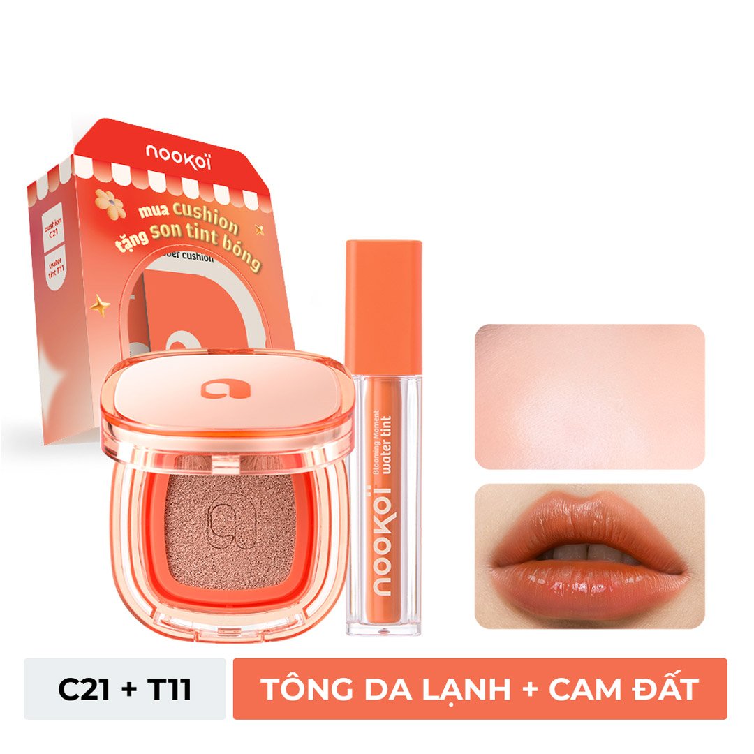 Bộ Nookoi Phấn Nước C21 Beige Tông Da Lạnh 12g + Son Tint T11 Cam Đất 3.8g