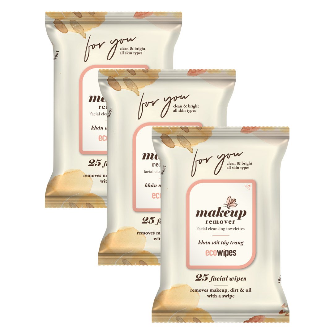 Combo 3 Gói Khăn Ướt Tẩy Trang EcoWipes Tinh Chất Dưa Leo 25 Tờ