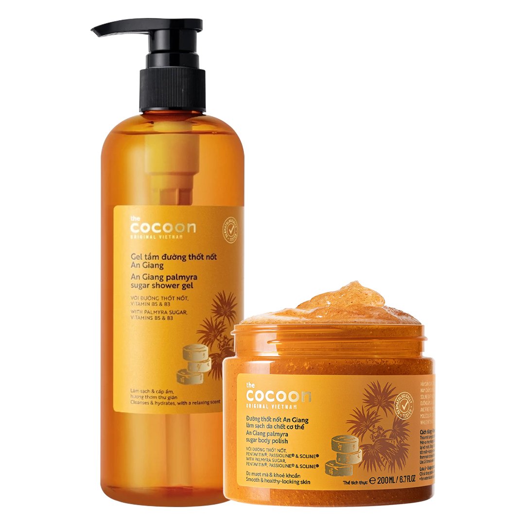 Combo Cocoon Gel Tắm Đường Thốt Nốt An Giang 500ml + Tẩy Da Chết Toàn Thân Đường Thốt Nốt An Giang 200ml