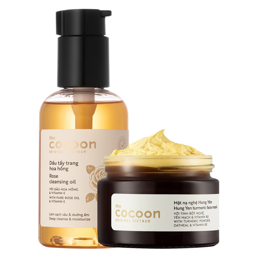 Combo Cocoon Dầu Tẩy Trang Hoa Hồng & Mặt Nạ Nghệ Hưng Yên 140ml+30ml