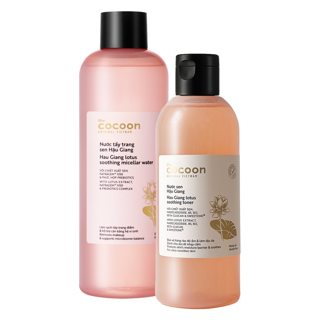 Combo Cocoon Nước Tẩy Trang 500ml + Nước Cân Bằng 310ml Sen Hậu Giang Cho Da Rất Nhạy Cảm