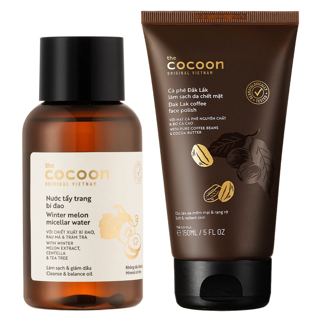 Combo Cocoon Tẩy Da Chết Mặt Cà Phê Đắk Lắk 150ml + Nước Tẩy Trang Bí Đao 140ml