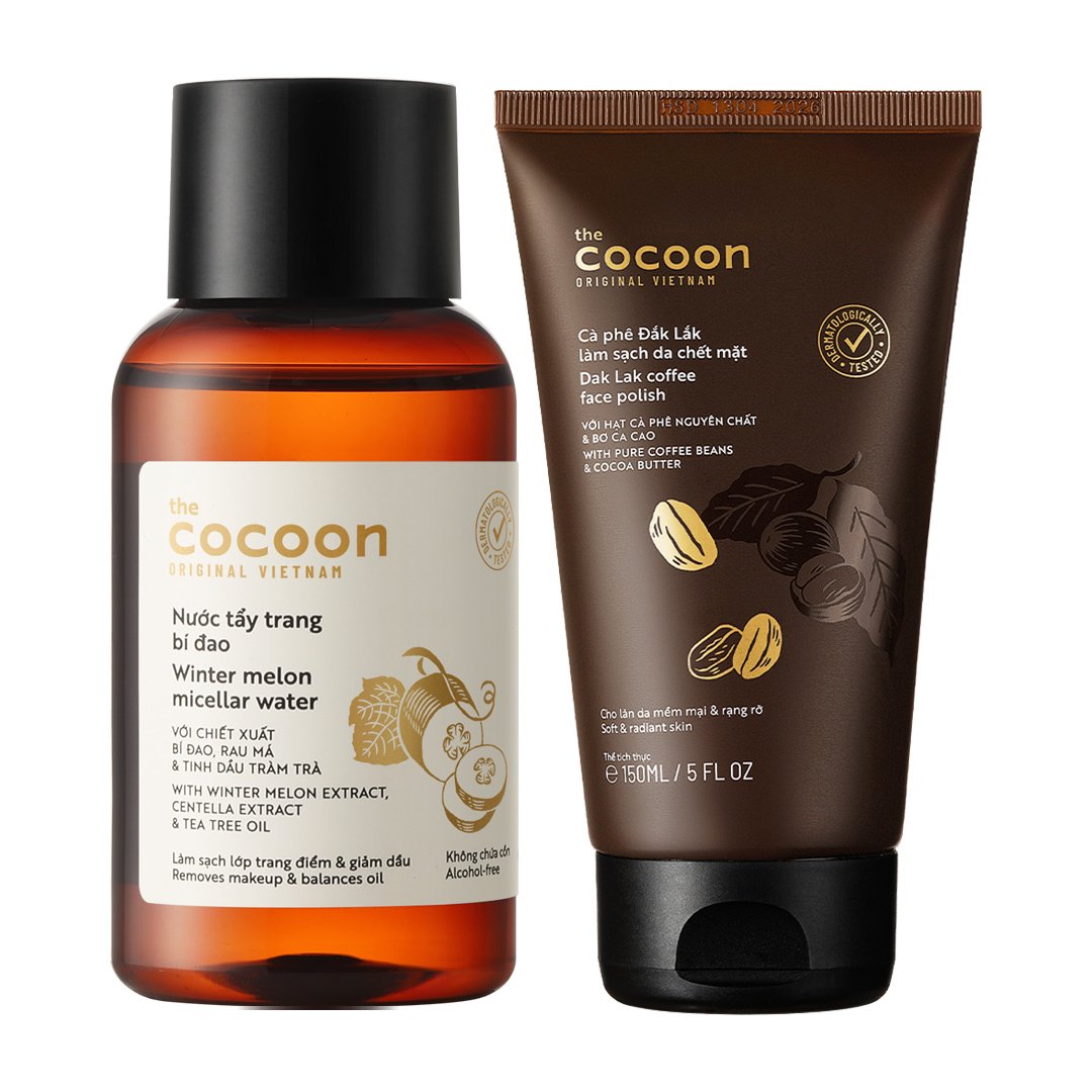 Combo Cocoon Nước Tẩy Trang Bí Đao 140ml + Tẩy Da Chết Mặt Cà Phê Đắk Lắk 150ml
