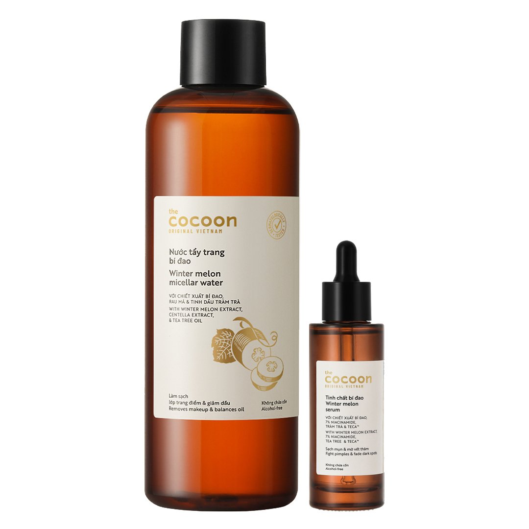 Combo Cocoon Nước Tẩy Trang 500ml + Tinh Chất Bí Đao Giảm Dầu Mụn, Mờ Thâm 70ml