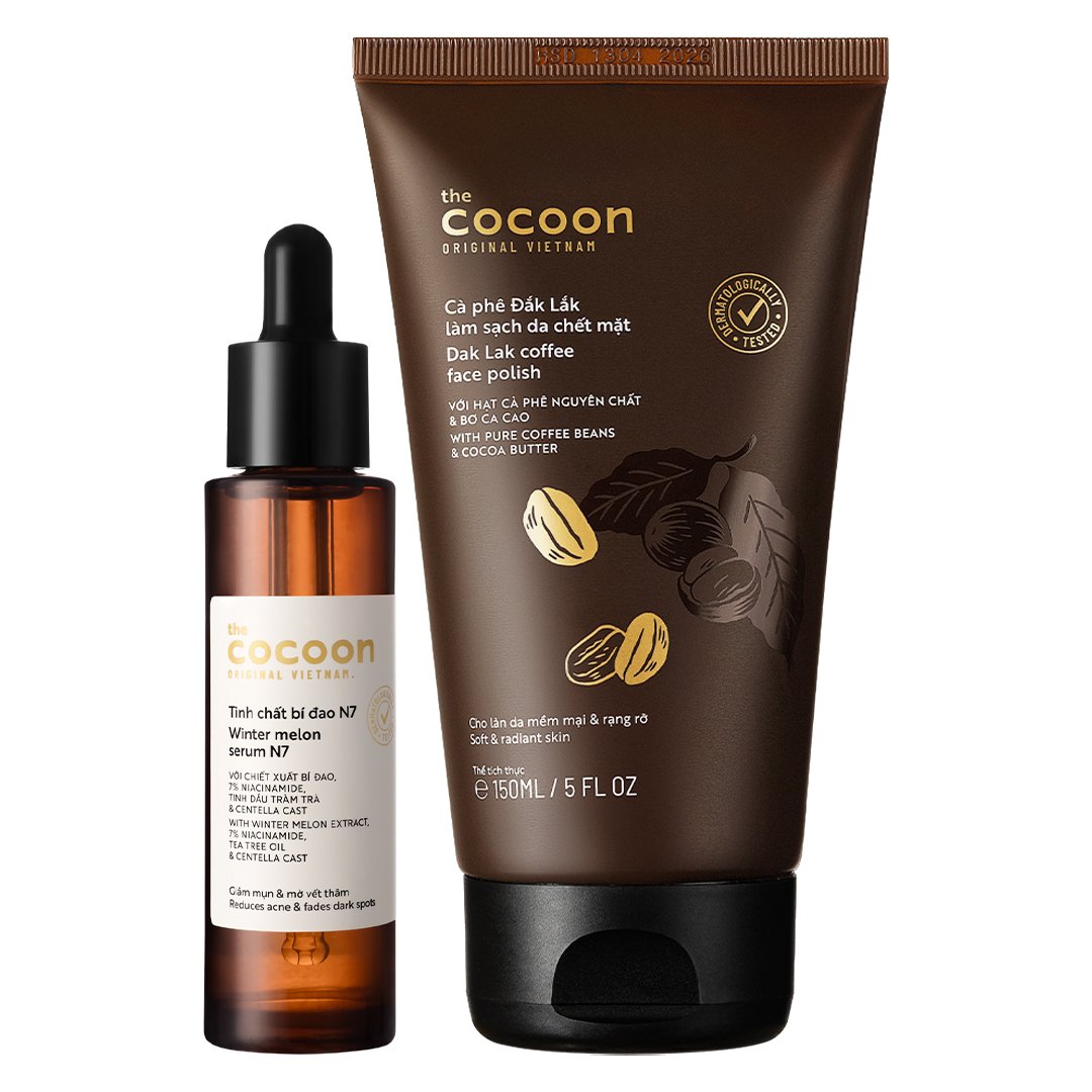 Combo Cocoon Serum Bí Đao 7% Niacinamide Giảm Mụn & Mờ Thâm 30ml + Tẩy Da Chết Mặt Cà Phê Đắk Lắk 150ml