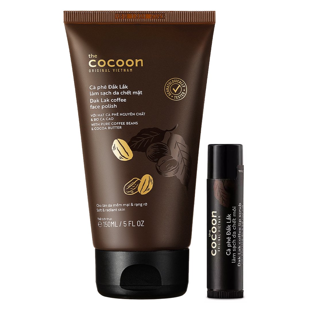 Combo Cocoon Tẩy Da Chết Mặt 150ml & Môi Từ Cà Phê Đắk Lắk (Không Hộp) 5g