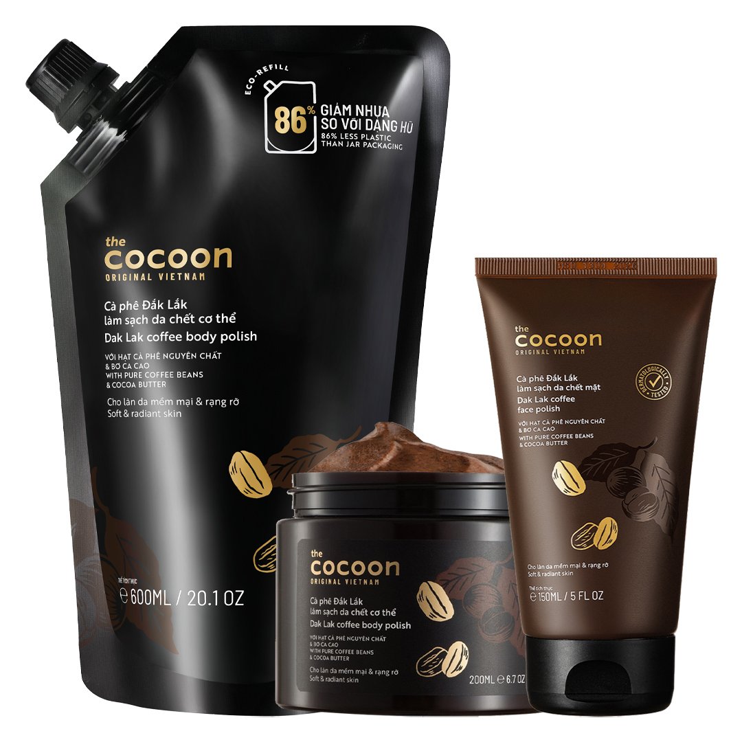 Combo Cocoon Tẩy Da Chết Toàn Thân 600ml + 200ml & Tẩy Da Chết Mặt 150ml