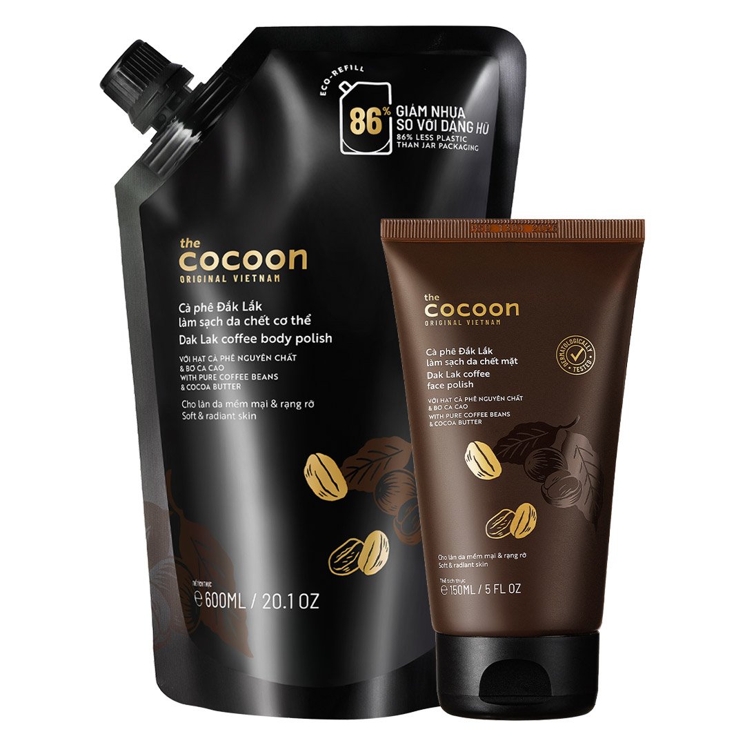 Combo Cocoon Big Size Tẩy Da Chết Toàn Thân 600ml & Mặt Từ Cà Phê Đắk Lắk 150ml