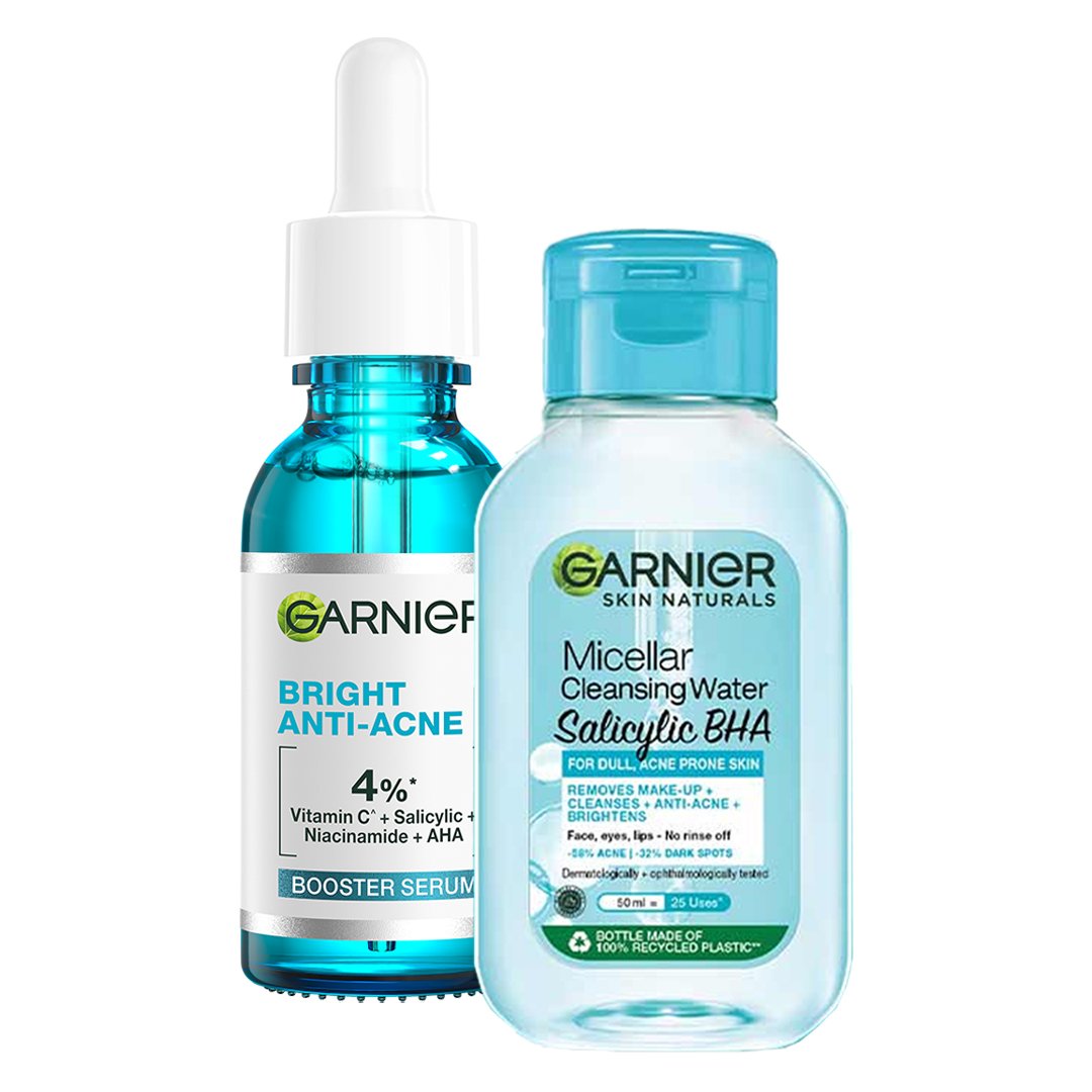 Combo Garnier Serum Giảm Mụn Mờ Thâm Cho Da Dầu, Mụn 30ml + Nước Tẩy Trang Cho Da Dầu, Mụn 50ml