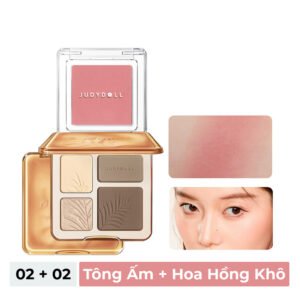 Combo Judydoll Bảng Highlight Và Tạo Khối 4 Màu - 02 Tông Ấm 9g (Mới) + Phấn Má Hồng - 02 Hoa Hồng Khô 2g