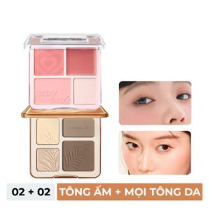 Combo Judydoll Bảng Highlight Và Tạo Khối 4 Màu - 02 Tông Ấm 9g + Phấn Má Hồng & Bắt Sáng 4 Màu - 02 Mọi Tông Da 9g