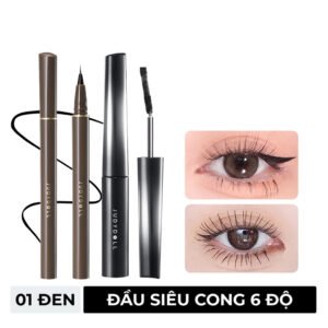 Combo Judydoll Bút Kẻ Mắt Nước Siêu Mảnh 01 Đen 0.4g (Mới) + Mascara Đầu Siêu Cong 6 Độ 1 Đen 3g (Mới)