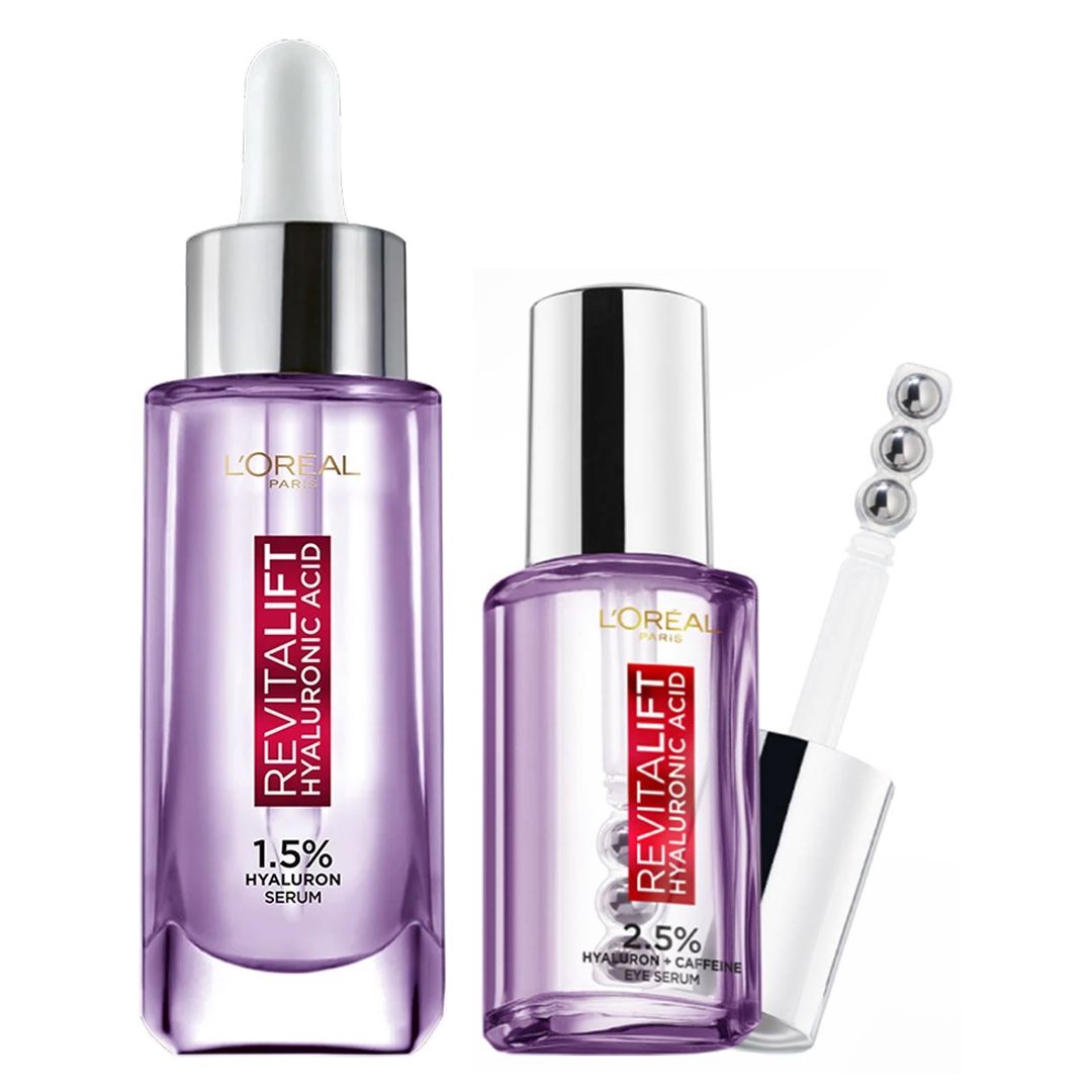 Combo L'Oreal Serum Hyaluronic Acid Cấp Ẩm & Giảm Bọng Mắt, Đầy Rãnh Nhăn