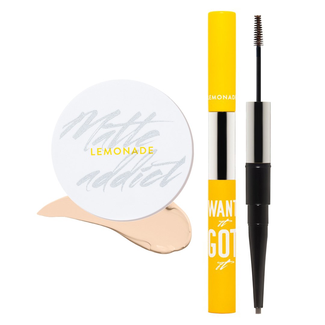 Combo Lemonade Phấn Nước A02 Natural 15g + Chì Kẻ Mày 2 Đầu 02 Nâu Sáng 2g+2ml