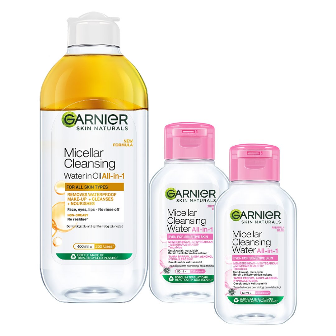 Combo Nước Tẩy Trang Garnier Sạch Sâu Trang Điểm 400ml + 2 Nước Tẩy Trang 50ml (Màu Ngẫu Nhiên)