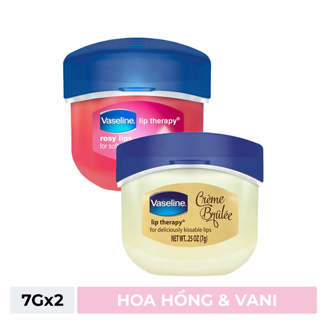 Combo Sáp Dưỡng Môi Vaseline Hương Hoa Hồng & Vani 7gx2