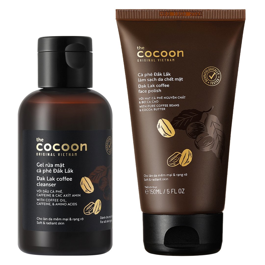Combo Cocoon Gel Rửa Mặt Cà Phê 140ml & Tẩy Da Chết Mặt 150ml