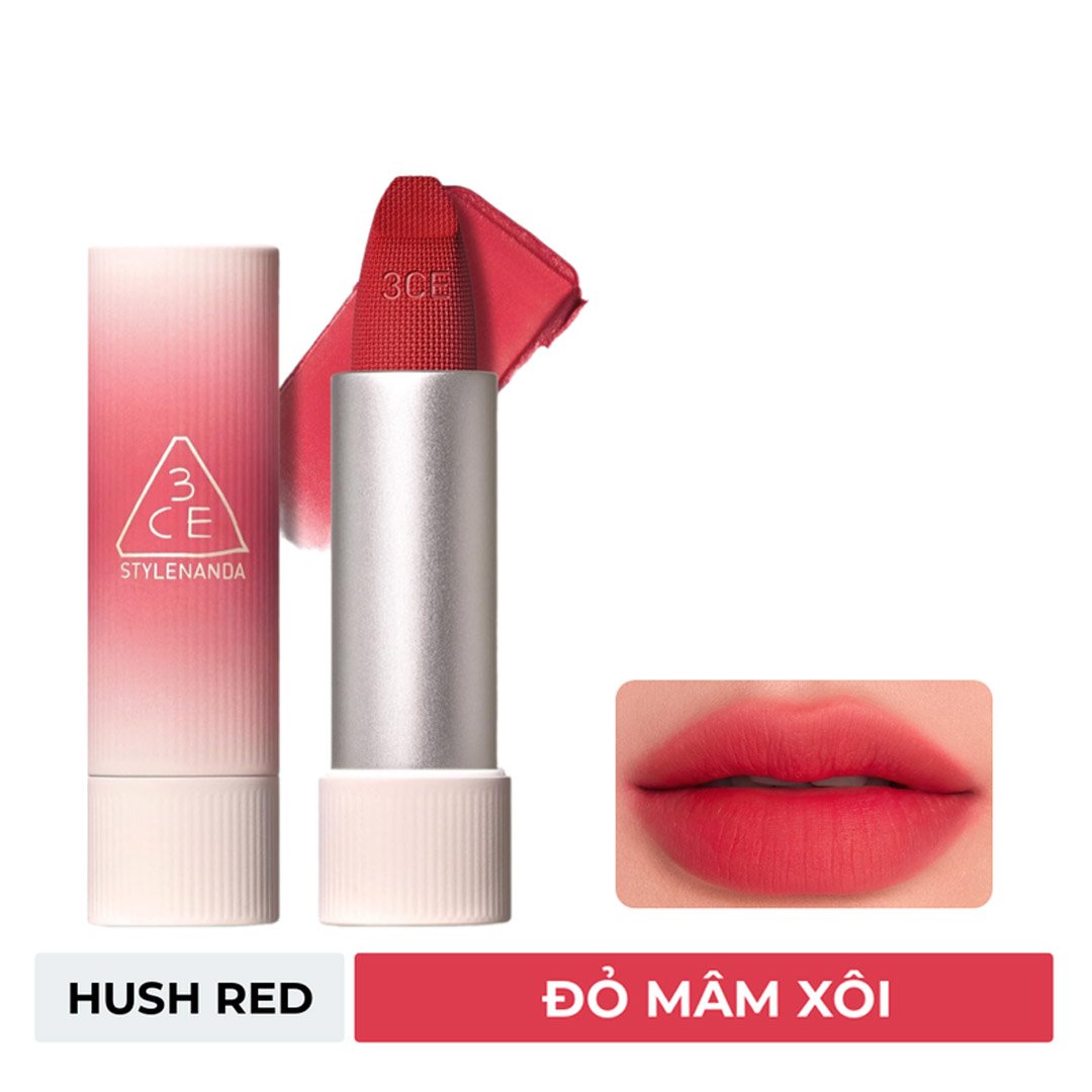 Son Thỏi 3CE Mềm Môi 08 Hush Red - Đỏ Mâm Xôi 3.5g