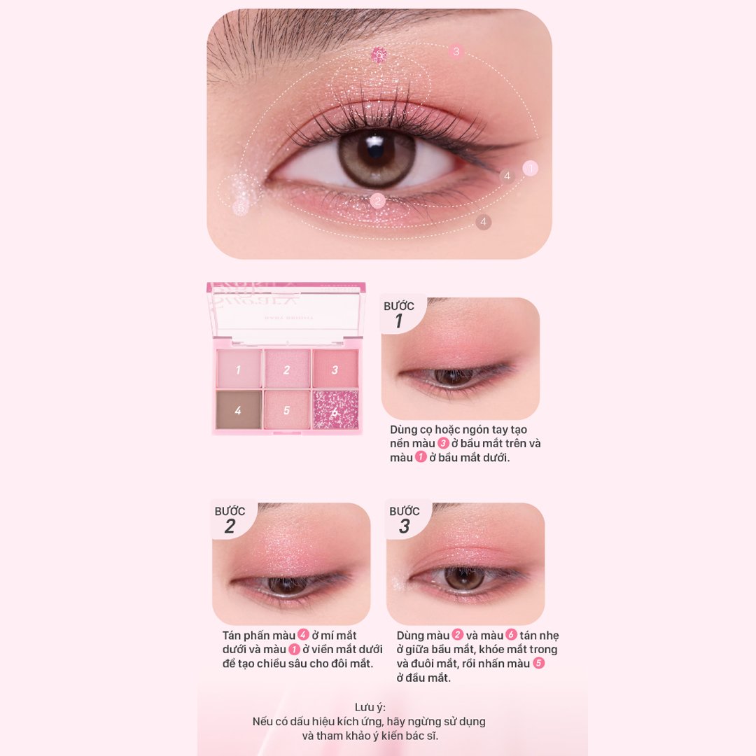 Bảng Phấn Mắt Baby Bright 6 Ô Sugary Pink - Tông Hồng 0.7g