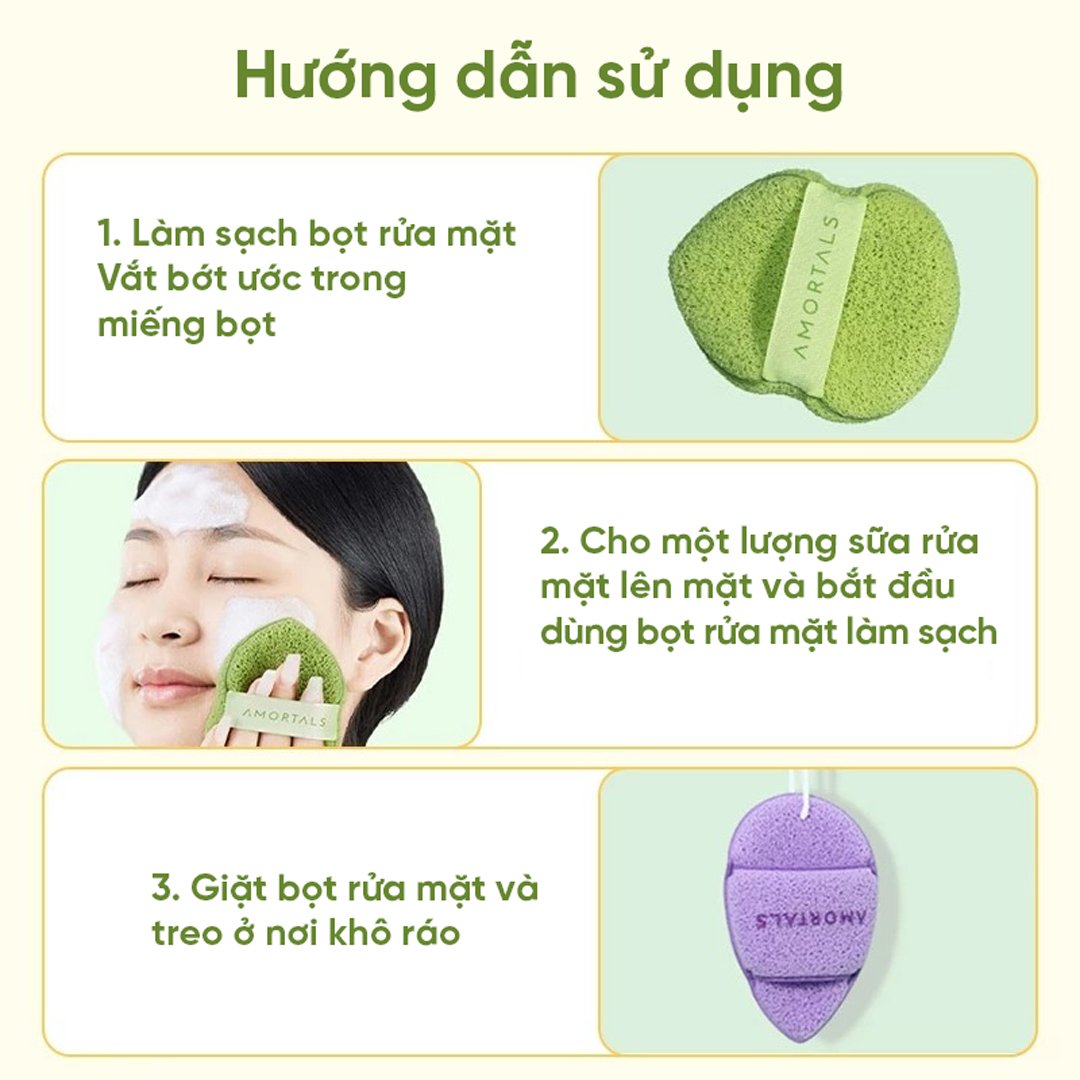 Bộ 3 Bông Rửa Mặt Bọt Biển Amortals Hình Giọt Nước