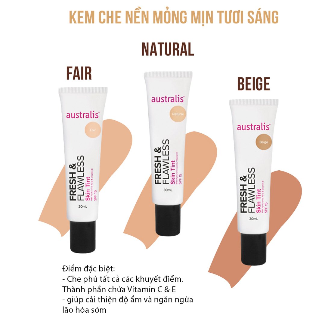 Kem Nền Australis Tươi Sáng Mỏng Mịn Màu Natural 30ml