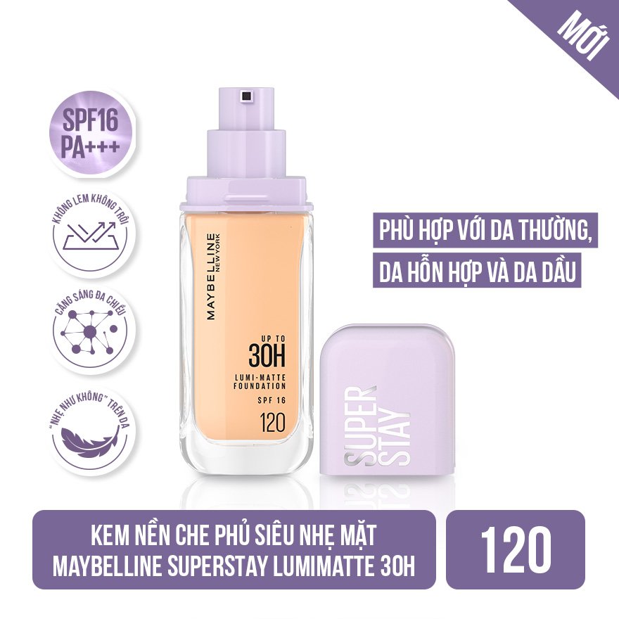Kem Nền Maybelline Bắt Sáng Che Phủ Siêu Nhẹ #120 35ml