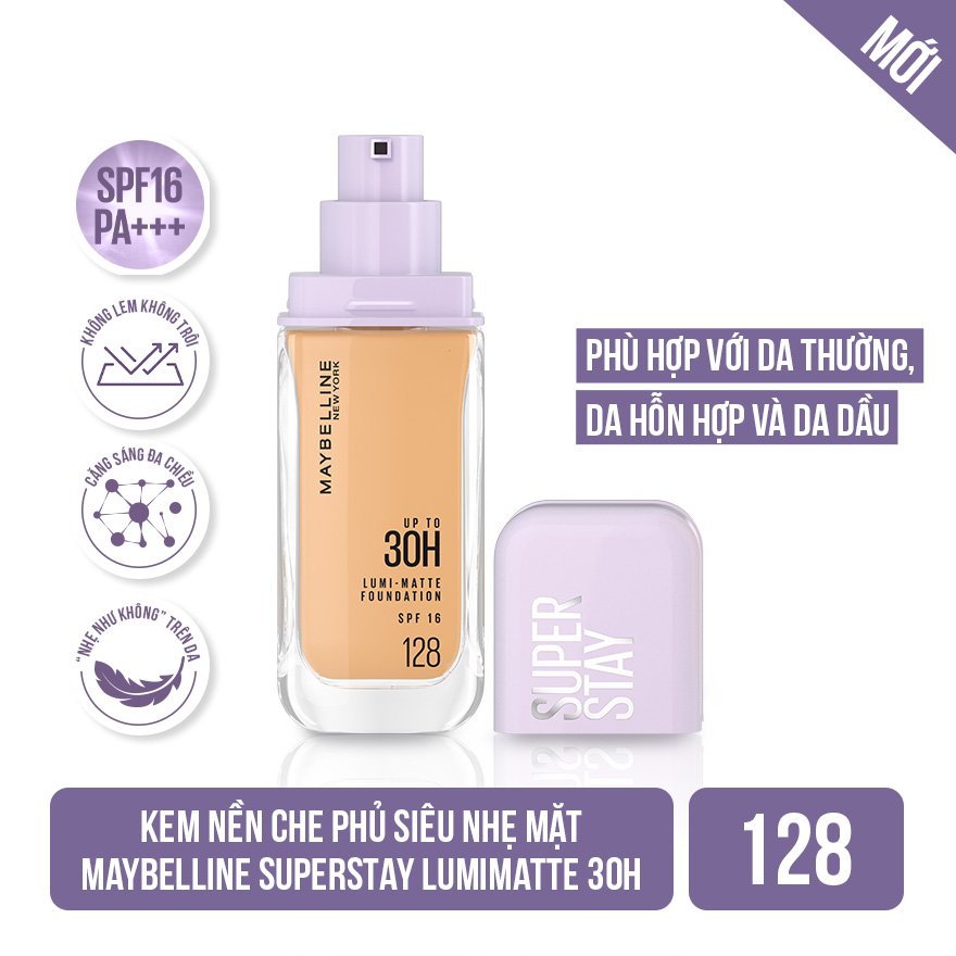Kem Nền Maybelline Bắt Sáng Che Phủ Siêu Nhẹ #128 35ml