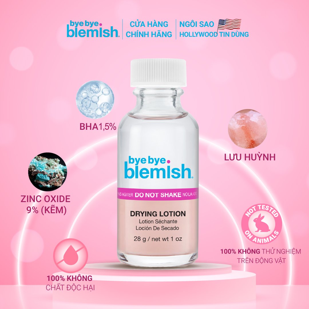 Lotion Chấm Mụn Bye Bye Blemish Cho Mụn Trắng, Nhạy Cảm 30ml
